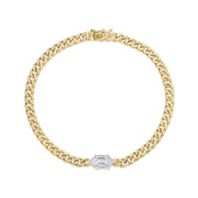 SMALL CUBAN LINK BRACELET WITH ELONGATED HEXAGON KITE DIAMOND CENTER