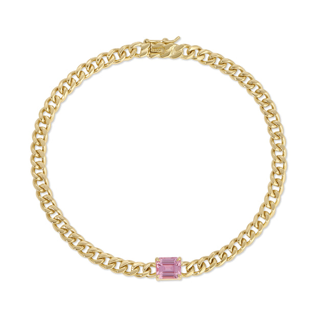 SMALL CUBAN LINK BRACELET WITH PINK SAPPHIRE CENTER