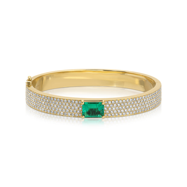 PAVE DIAMOND OVAL BRACELET WITH EMERALD CUT COLOMBIAN EMERALD CENTER
