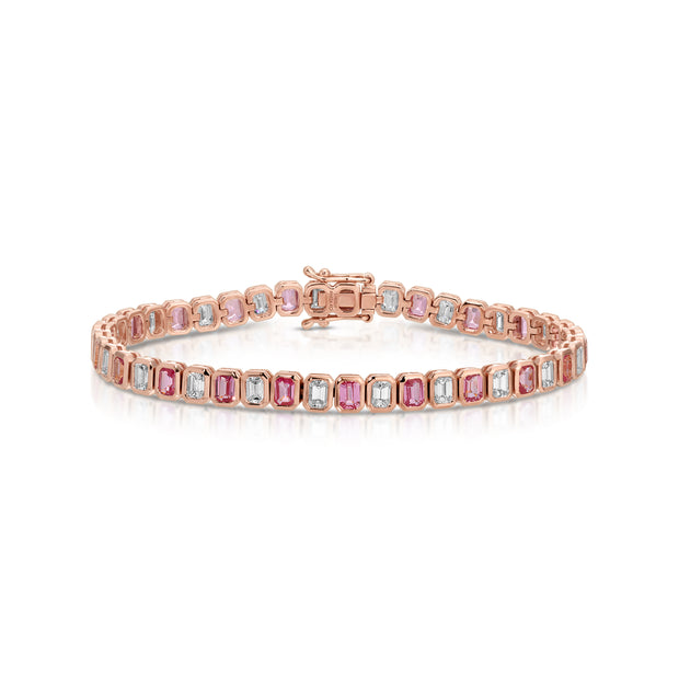 EMERALD CUT PINK SAPPHIRE AND EMERALD CUT DIAMOND BRACELET