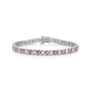 EMERALD CUT PINK SAPPHIRE AND EMERALD CUT DIAMOND BRACELET
