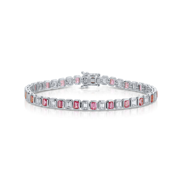 EMERALD CUT PINK SAPPHIRE AND EMERALD CUT DIAMOND BRACELET