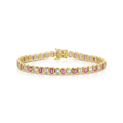 EMERALD CUT PINK SAPPHIRE AND EMERALD CUT DIAMOND BRACELET