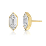 ELONGATED HEXAGON CUT BEZELED DIAMOND STUDS