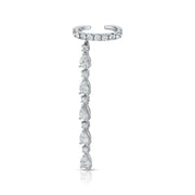 SINGLE ROW DIAMOND EAR CUFF WITH 5 PEAR AND ROUND DIAMOND DROPS