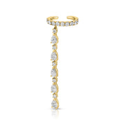 SINGLE ROW DIAMOND EAR CUFF WITH 5 PEAR AND ROUND DIAMOND DROPS