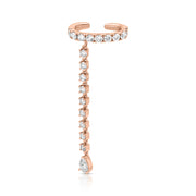 SINGLE ROW DIAMOND EAR CUFF WITH ROUND AND PEAR DIAMOND DROPS