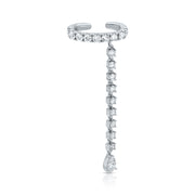SINGLE ROW DIAMOND EAR CUFF WITH ROUND AND PEAR DIAMOND DROPS