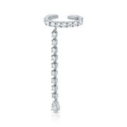 SINGLE ROW DIAMOND EAR CUFF WITH ROUND AND PEAR DIAMOND DROPS