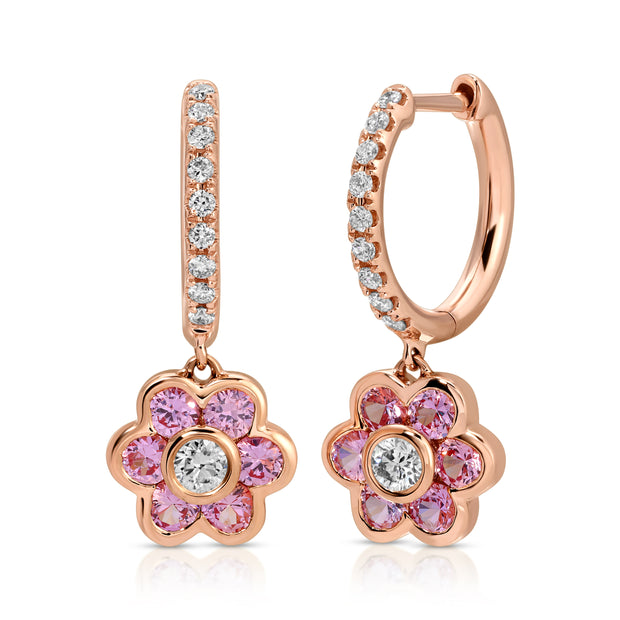 PINK SAPPHIRE AND DIAMOND FLORA DROP HUGGIES