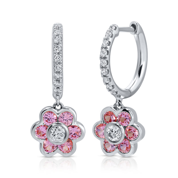 PINK SAPPHIRE AND DIAMOND FLORA DROP HUGGIES