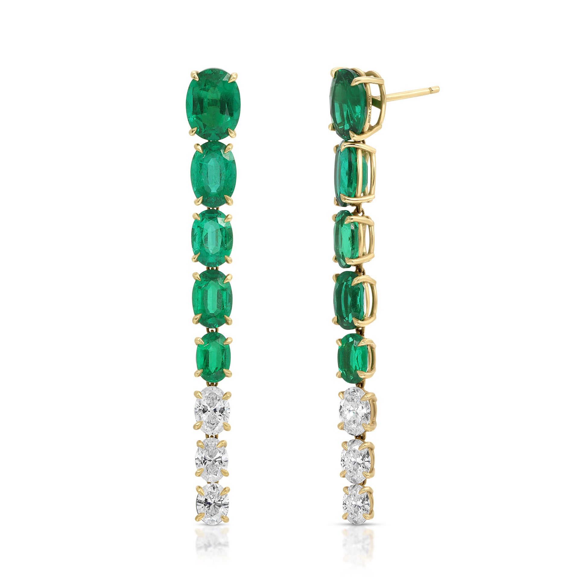  OVAL SHAPE EMERALD AND DIAMOND DROP EARRINGS