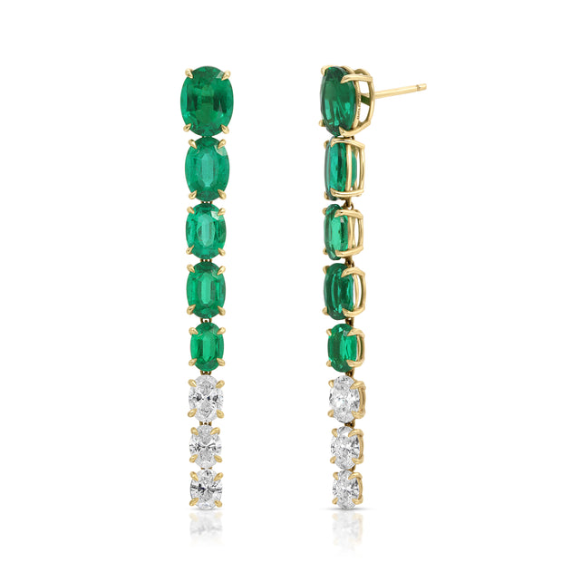 OVAL SHAPE EMERALD AND DIAMOND DROP EARRINGS