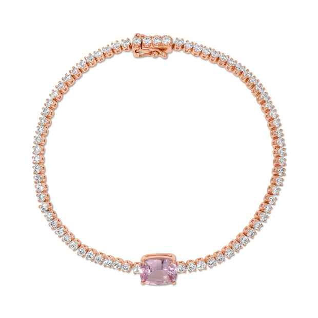 DIAMOND HEPBURN BRACELET WITH PINK SAPPHIRE CUSHION CENTER
