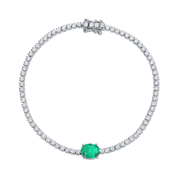 DIAMOND HEPBURN BRACELET WITH OVAL EMERALD CENTER