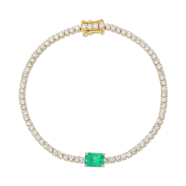 DIAMOND HEPBURN BRACELET WITH EMERALD CUT EMERALD CENTER