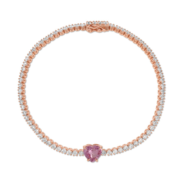 DIAMOND HEPBURN BRACELET WITH PINK SAPPHIRE HEART CENTER