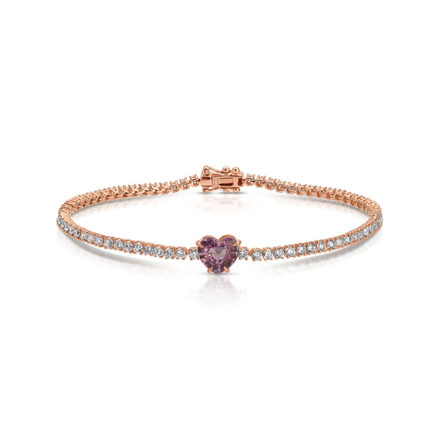 DIAMOND HEPBURN BRACELET WITH PINK SAPPHIRE HEART CENTER 1.86 CTS