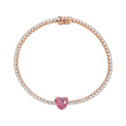 DIAMOND HEPBURN BRACELET WITH HEART SHAPED PINK SAPPHIRE CENTER