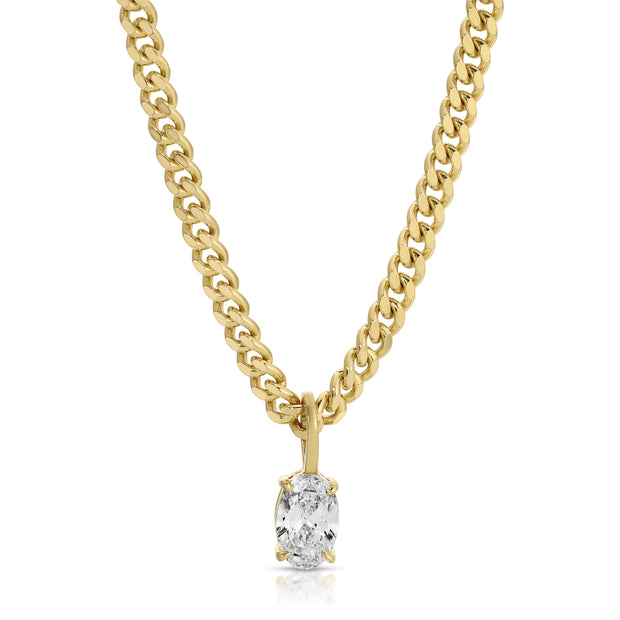 OVAL DIAMOND PENDANT ON BABY CURB CHAIN