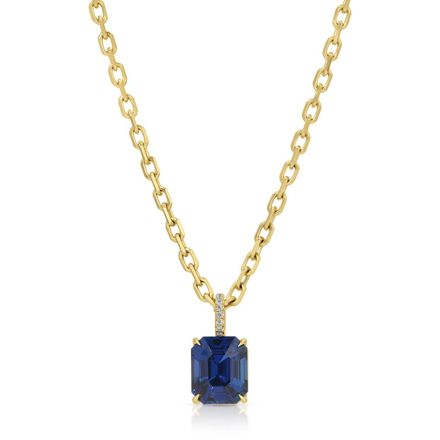 EMERALD CUT BLUE SAPPHIRE PENDANT