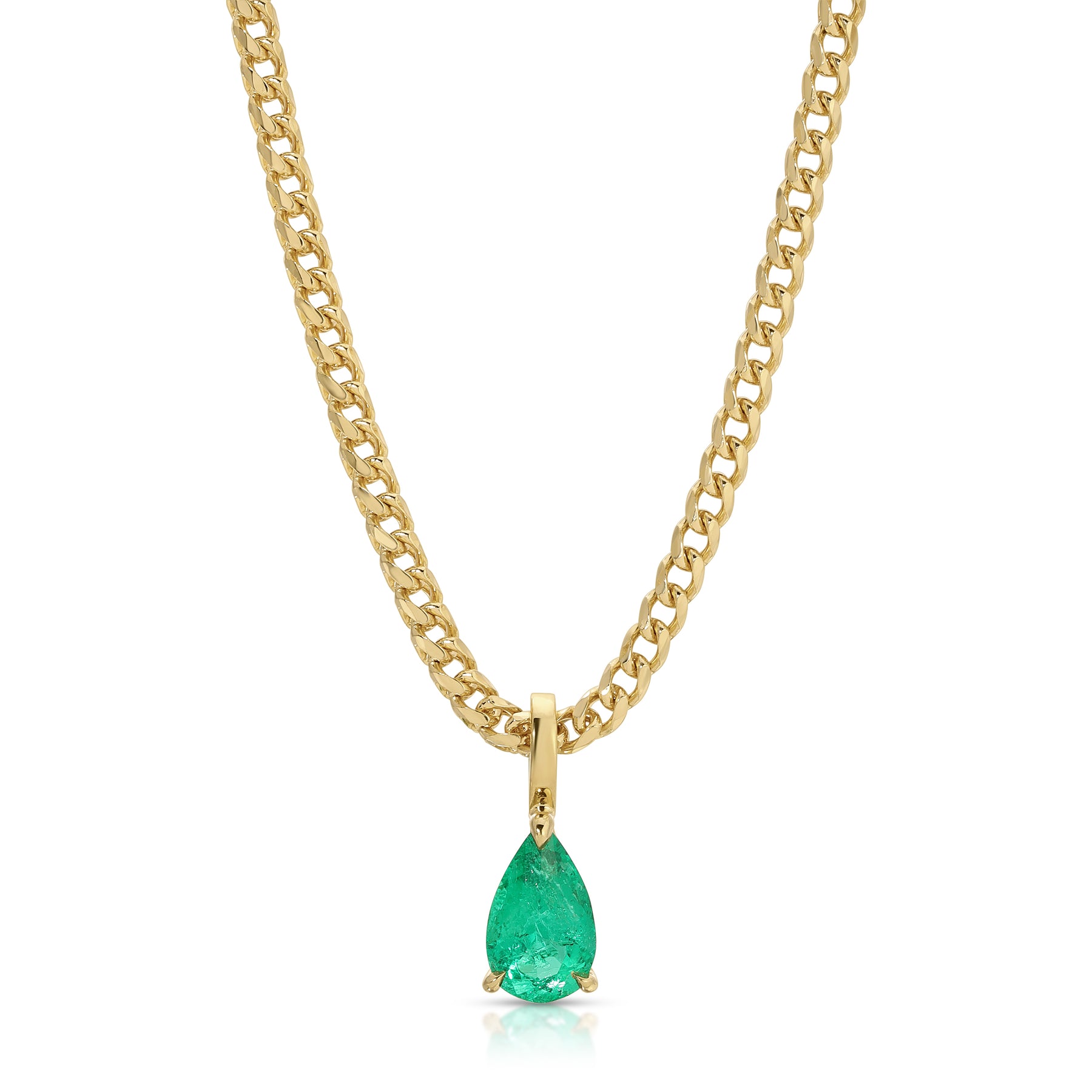 COLOMBIAN EMERALD PEAR PENDANT ON SMALL CUBAN CHAIN – Anita Ko