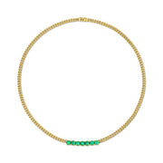 SMALL CUBAN CHAIN LINK NECKLACE WITH SEVEN ROUND EMERALDS