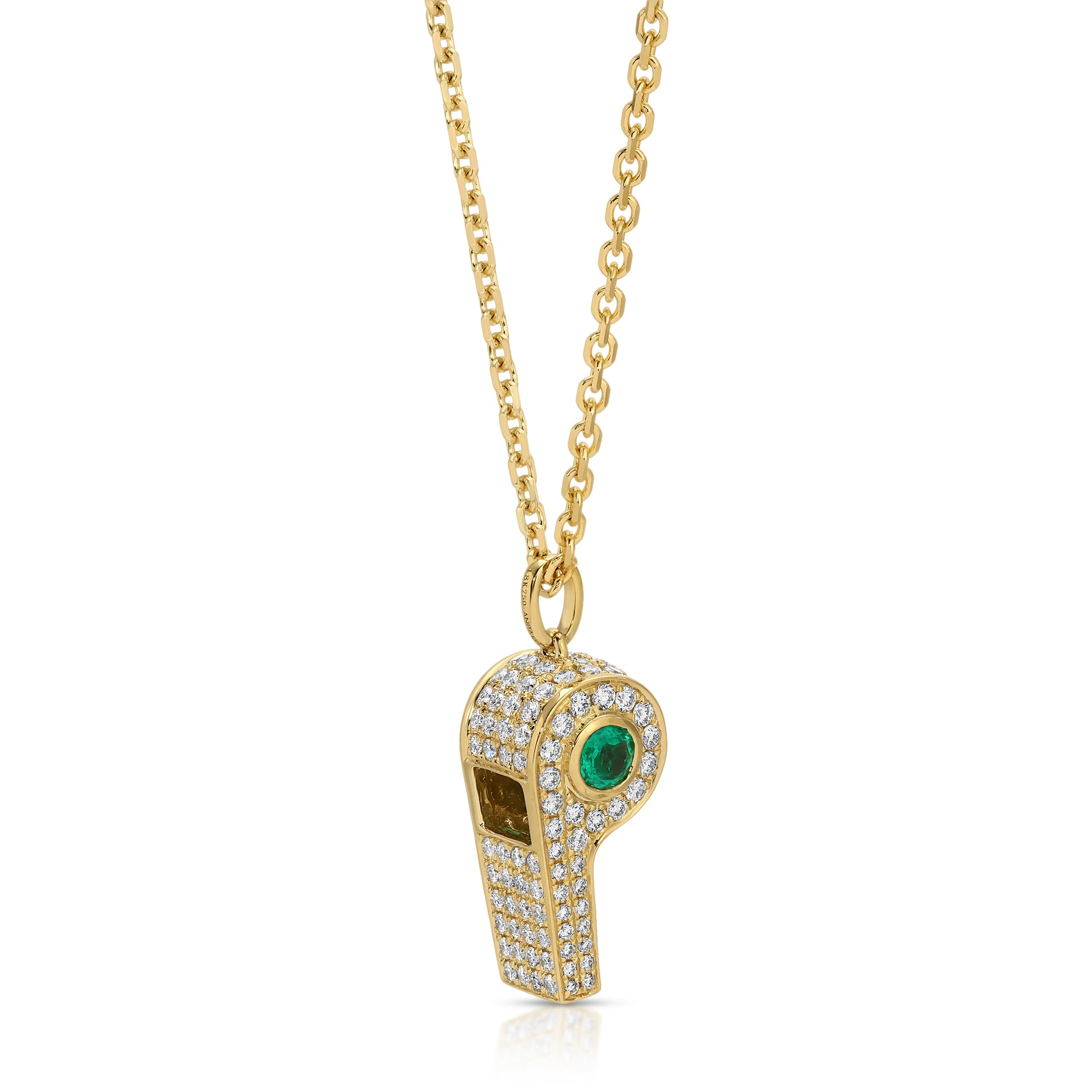  PAVE DIAMOND BABY WHISTLE WITH ROUND COLOMBIAN EMERALD