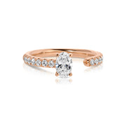 OVAL DIAMOND SATURN RING WITH .50CT OVAL AND PAVE BAND