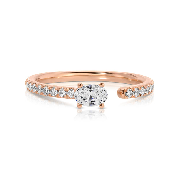 OVAL DIAMOND SATURN RING WITH .25CT OVAL AND PAVE BAND