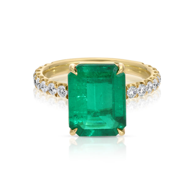 EMERALD CUT EMERALD RING WITH DIAMOND BAND