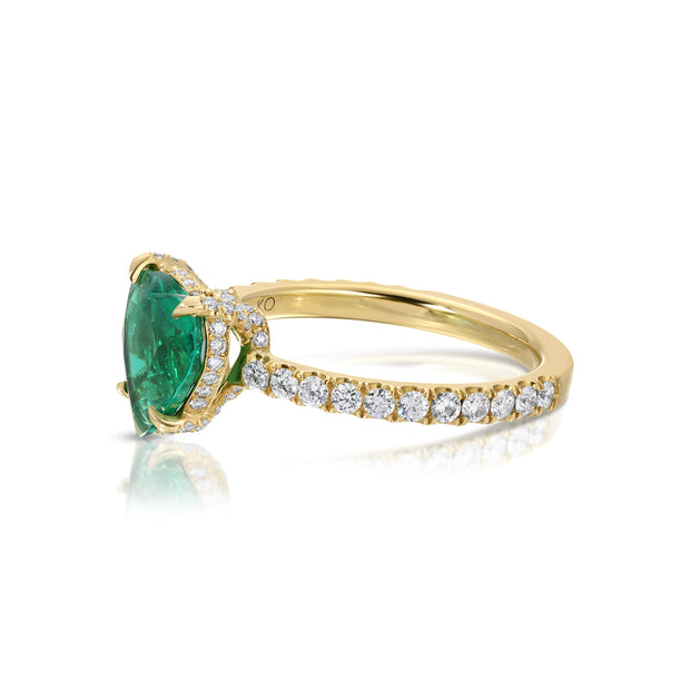 EMERALD HEART RING WITH DIAMOND BASKET AND BAND