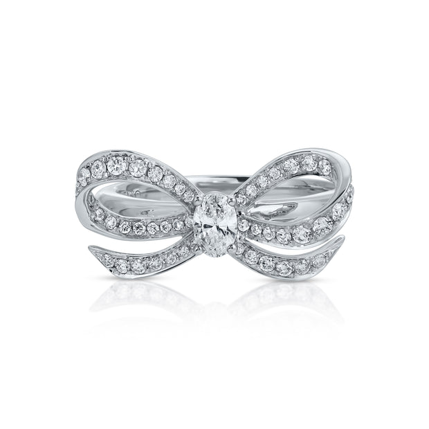 DIAMOND BOW RING WITH OVAL DIAMOND CENTER