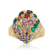 SMALL AURORA DIAMOND AND MULTI SAPPHIRE SHELL RING