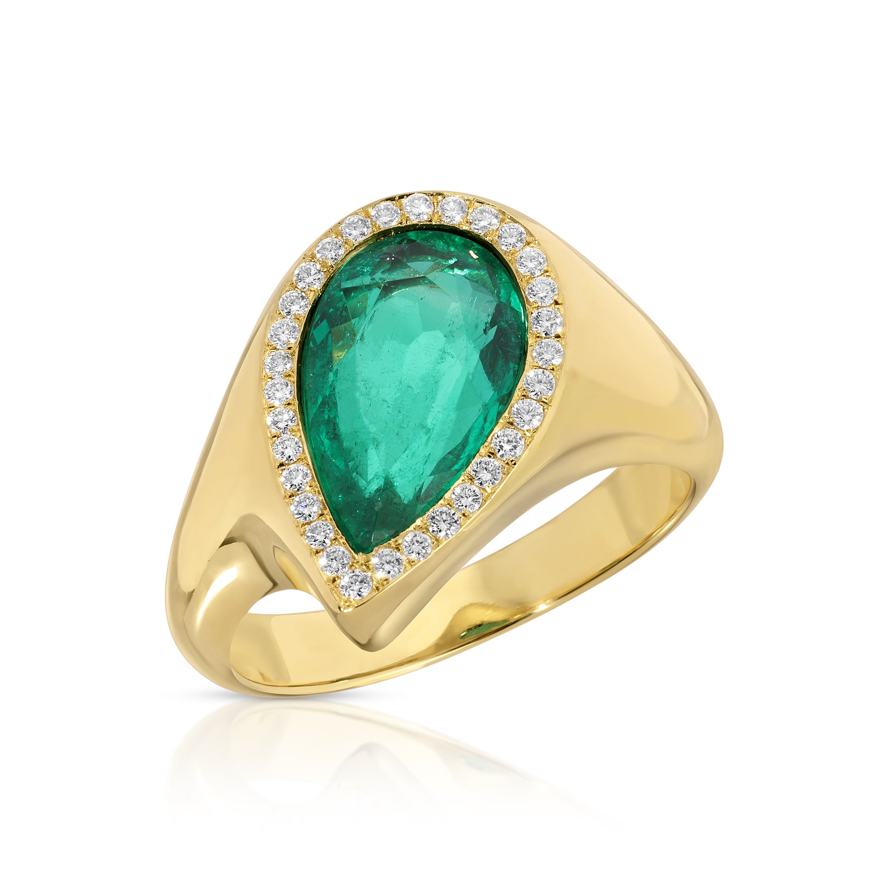 SIDEWAYS COLOMBIAN PEAR EMERALD AND PAVE DIAMOND RING – Anita Ko
