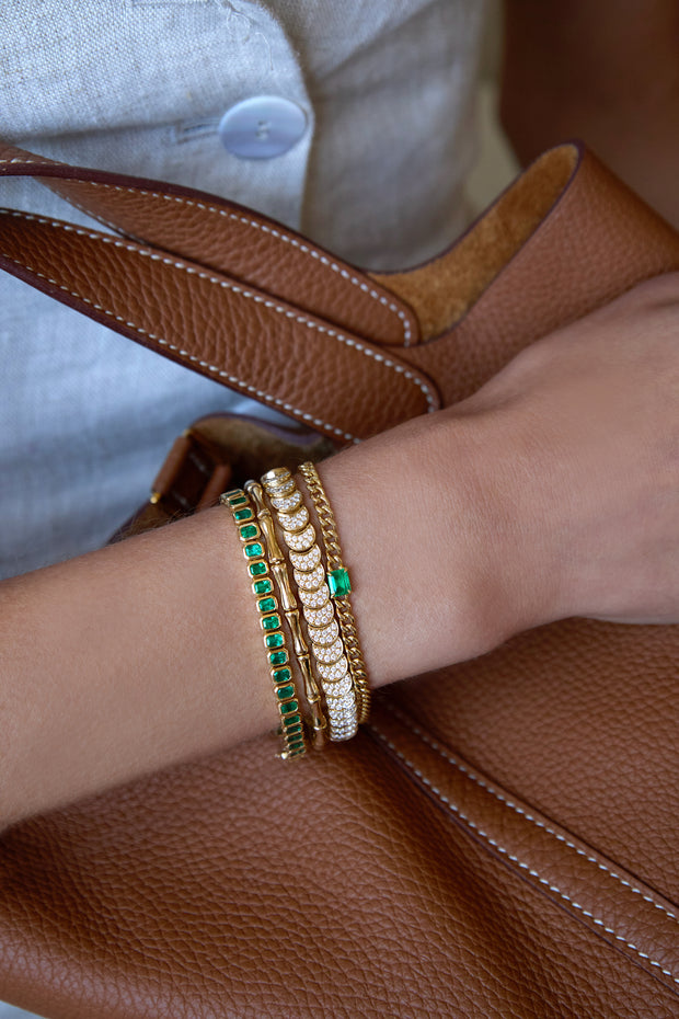 BEZELED EMERALD CUT EMERALD BRACELET
