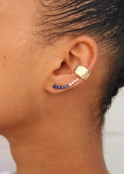 FLOATING DIAMOND AND BLUE SAPPHIRE EARRING