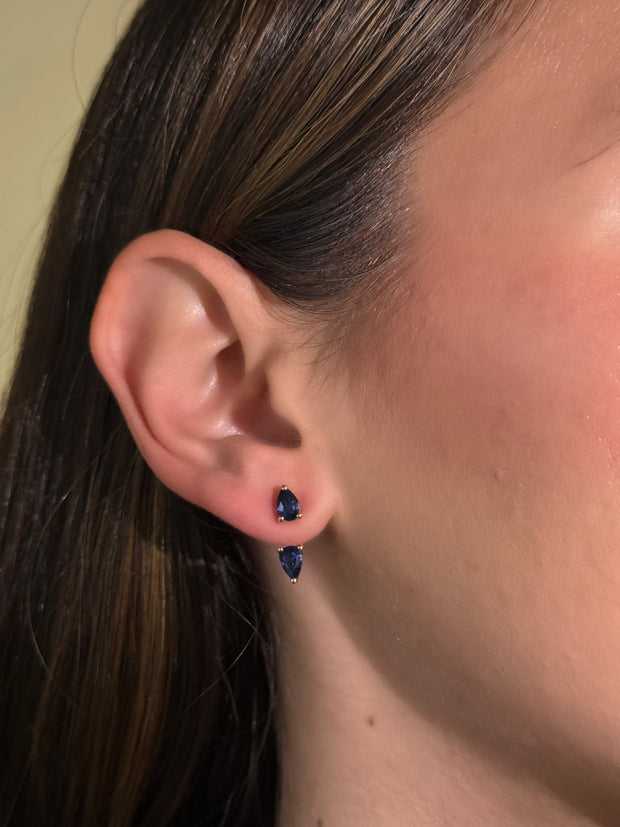 LARGE BLUE SAPPHIRE PEAR ORBIT EARRING