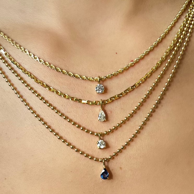 BLUE SAPPHIRE PEAR PENDANT ON BALL CHAIN