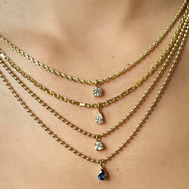 ROPE CHAIN WITH PEAR DIAMOND PENDANT