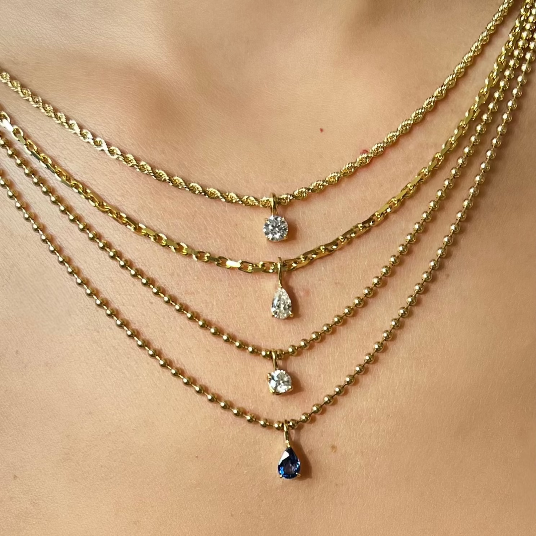BALL CHAIN NECKLACE WITH ROUND DIAMOND PENDANT – Anita Ko