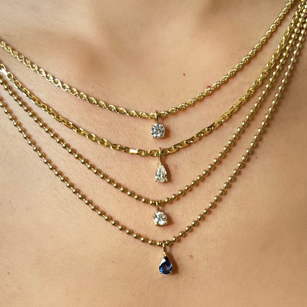 BALL CHAIN NECKLACE WITH ROUND DIAMOND PENDANT