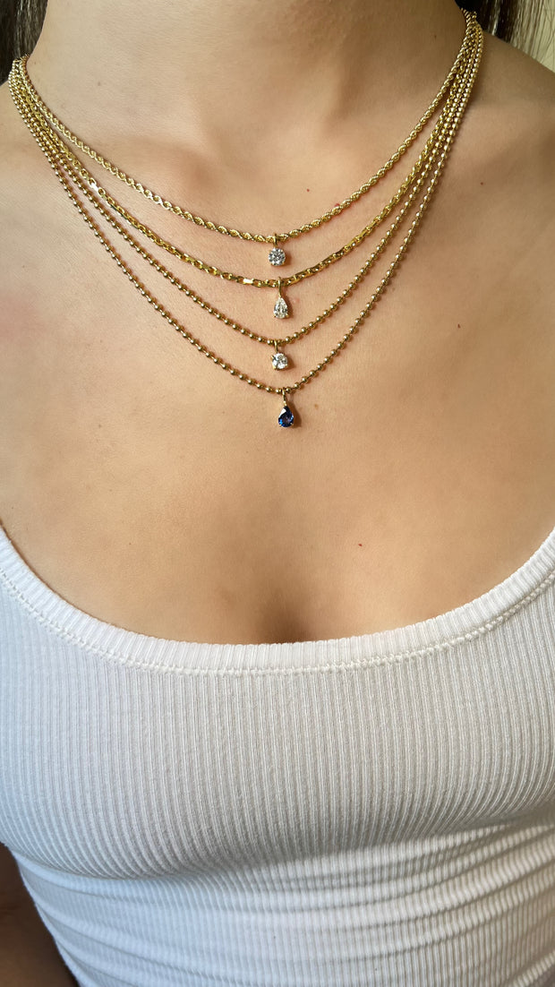 BALL CHAIN NECKLACE WITH ROUND DIAMOND PENDANT