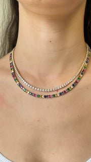 MULTI SAPPHIRE AND DIAMOND CUBAN LINK CHOKER