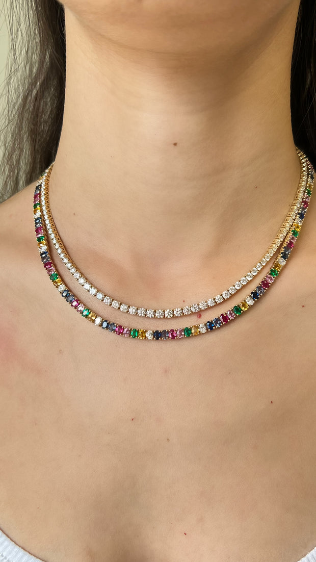 MULTI SAPPHIRE AND DIAMOND CUBAN LINK CHOKER