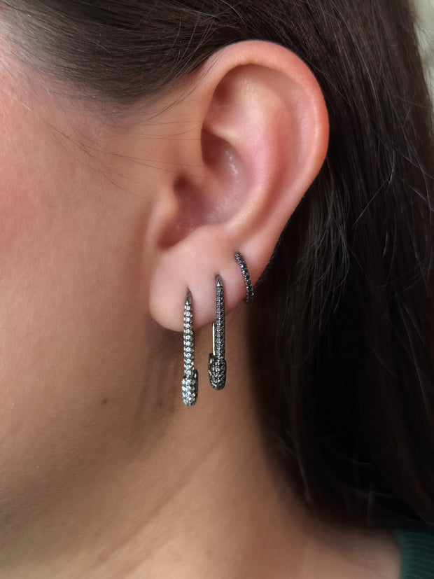 BLACK GOLD AND WHITE DIAMOND SAFETY PIN EARRING