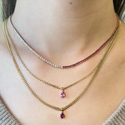 PINK SAPPHIRE PEAR PENDANT ON ROLO CHAIN