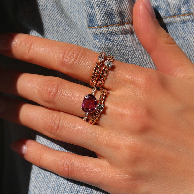 ROSE GOLD PEBBLE CUT PINK SAPPHIRE AND DIAMOND RING