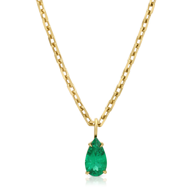 LUCKY CHAIN WITH PEAR SHAPED EMERALD PENDANT 1.32