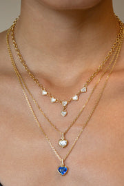 CHAIN LINK NECKLACE WITH SIX BEZELED DIAMOND HEARTS